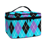 Blue Black And Purple Argyle Print Travel Makeup Bag