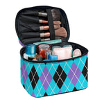 Blue Black And Purple Argyle Print Travel Makeup Bag