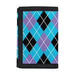 Blue Black And Purple Argyle Print Trifold Wallet