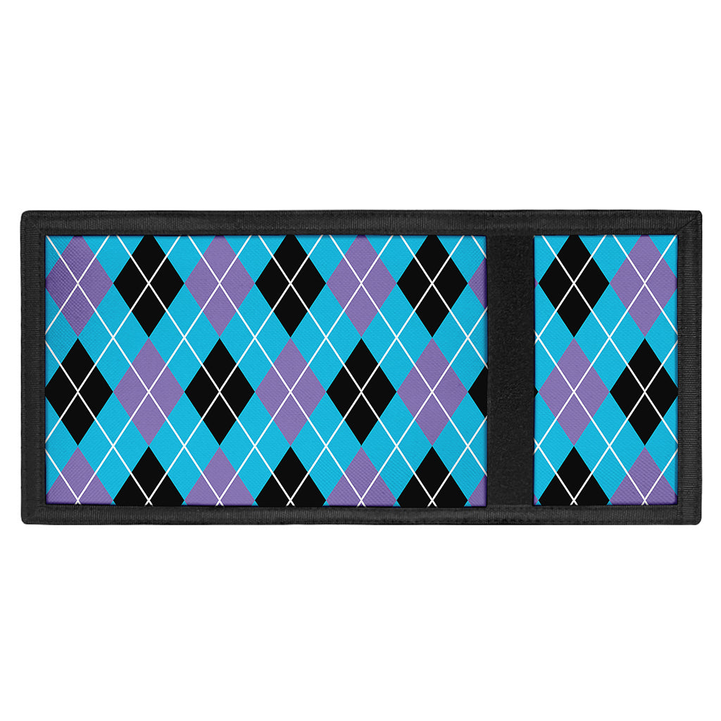Blue Black And Purple Argyle Print Trifold Wallet