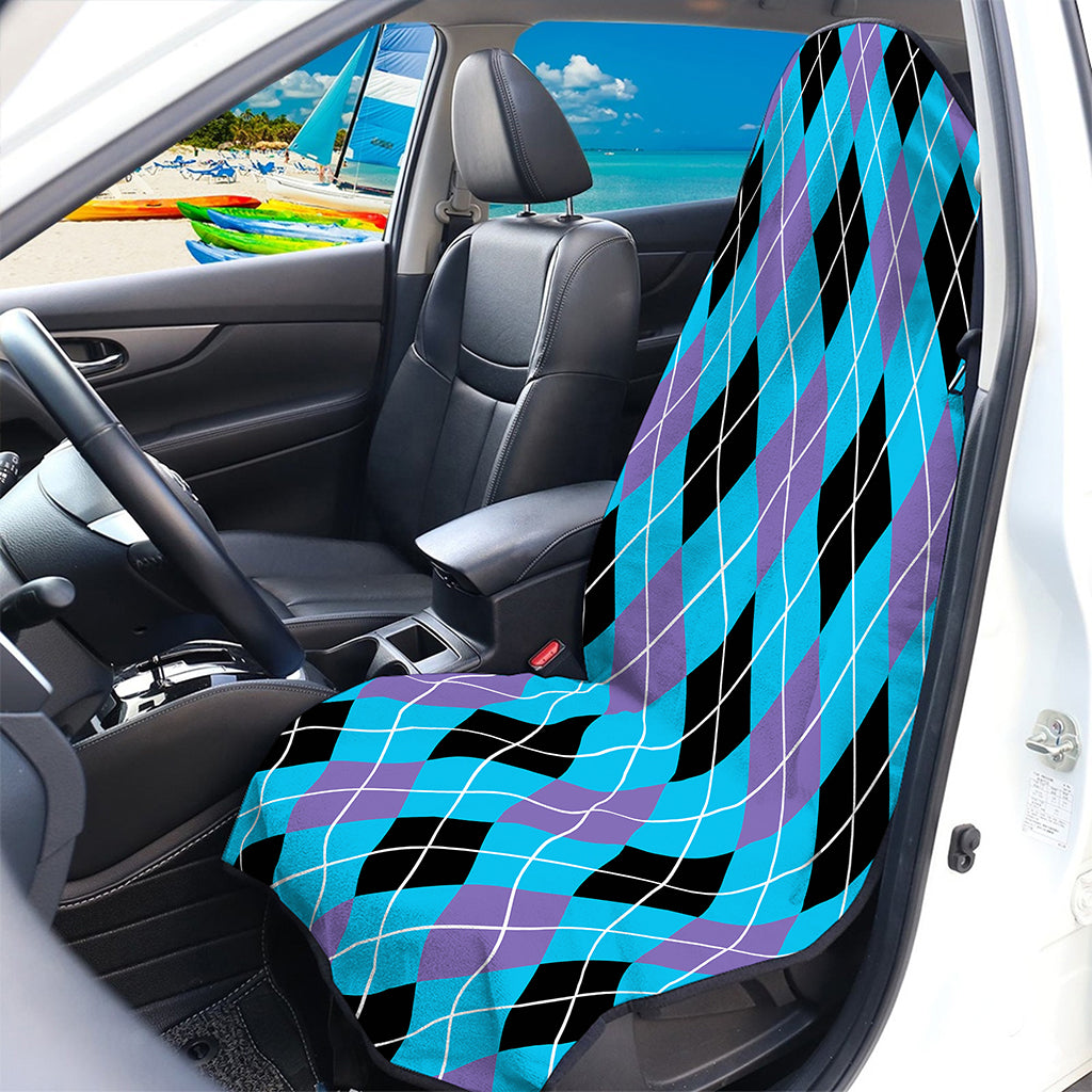 Blue Black And Purple Argyle Print Waterproof Car Seat Cover