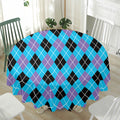 Blue Black And Purple Argyle Print Waterproof Round Tablecloth