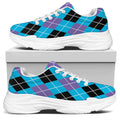 Blue Black And Purple Argyle Print White Chunky Shoes