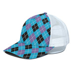 Blue Black And Purple Argyle Print White Mesh Trucker Cap
