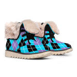 Blue Black And Purple Argyle Print Winter Boots