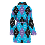 Blue Black And Purple Argyle Print Women's Bathrobe