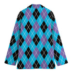 Blue Black And Purple Argyle Print Women's Blazer