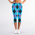 Blue Black And Purple Argyle Print Women's Capri Leggings