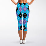Blue Black And Purple Argyle Print Women's Capri Leggings