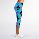 Blue Black And Purple Argyle Print Women's Capri Leggings