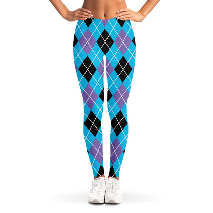 Blue Black And Purple Argyle Print Women's Leggings
