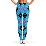 Blue Black And Purple Argyle Print Women's Leggings