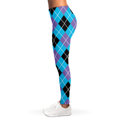 Blue Black And Purple Argyle Print Women's Leggings