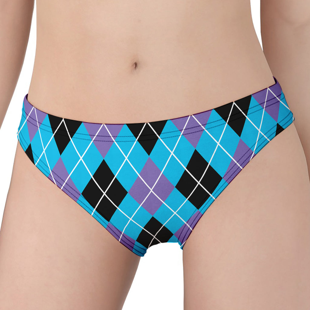 Blue Black And Purple Argyle Print Women's Panties