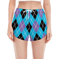 Blue Black And Purple Argyle Print Women's Split Running Shorts