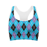 Blue Black And Purple Argyle Print Women's Sports Bra
