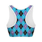 Blue Black And Purple Argyle Print Women's Sports Bra