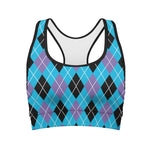 Blue Black And Purple Argyle Print Women's Sports Bra