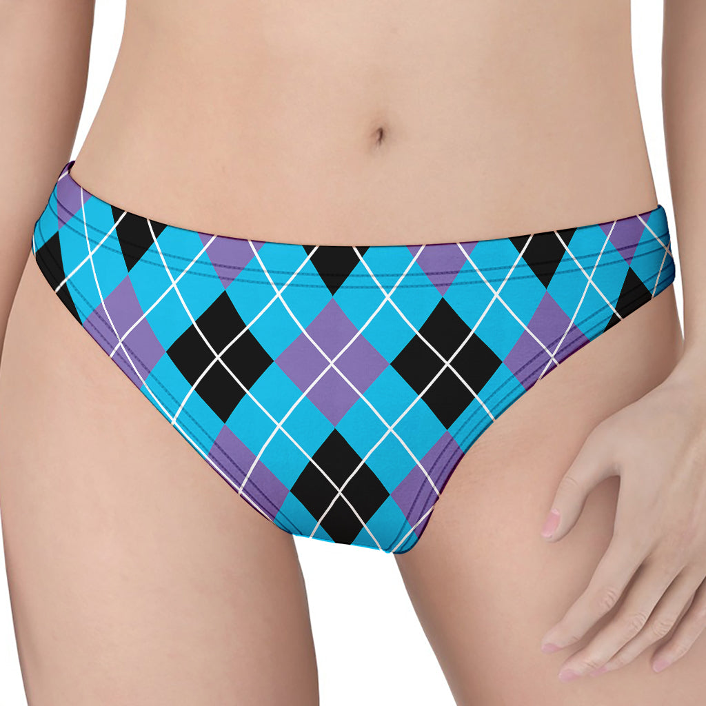 Blue Black And Purple Argyle Print Women's Thong