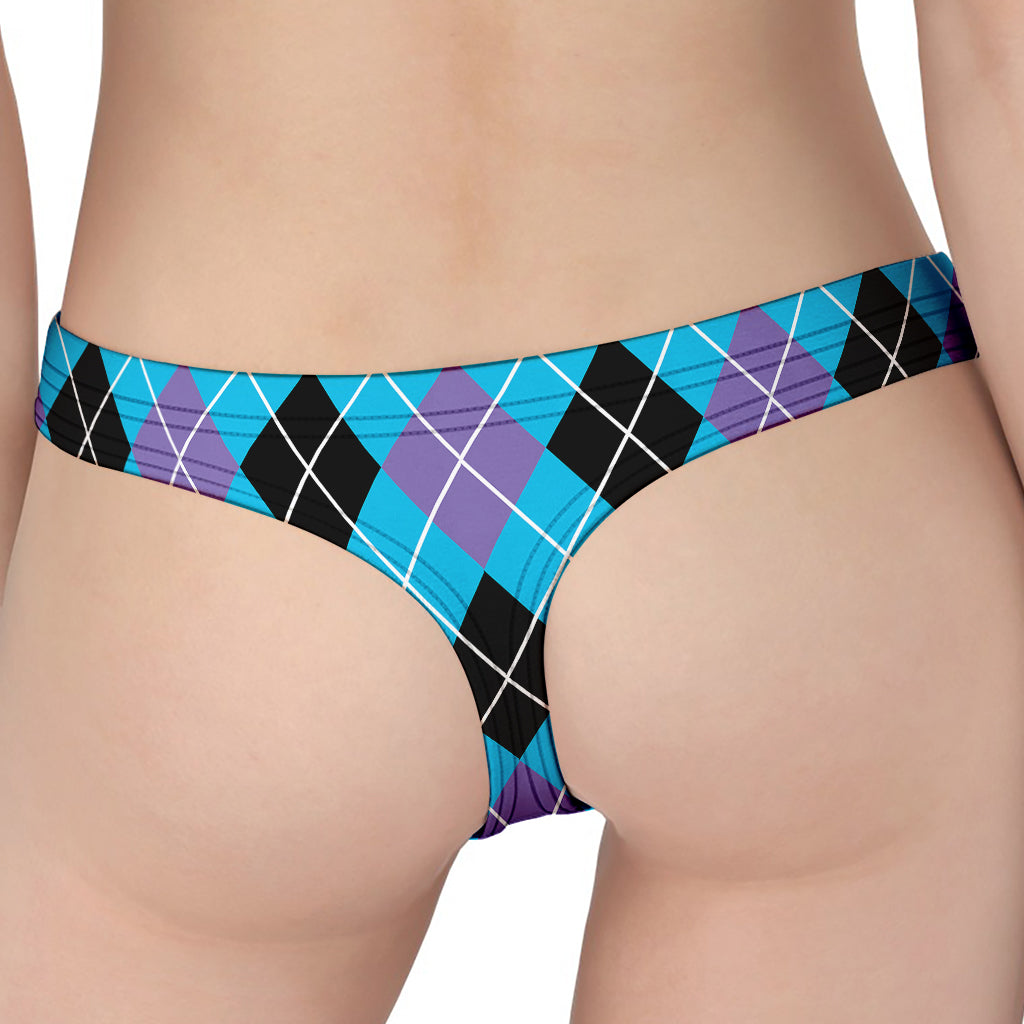 Blue Black And Purple Argyle Print Women's Thong