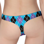 Blue Black And Purple Argyle Print Women's Thong