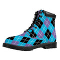 Blue Black And Purple Argyle Print Padded Collar Lace Up Boots