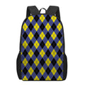 Blue Black And Yellow Argyle Print 17 Inch Backpack