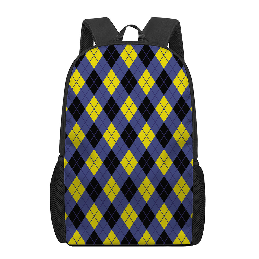 Blue Black And Yellow Argyle Print 17 Inch Backpack