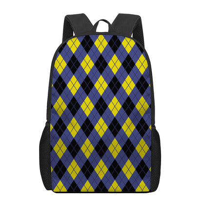 Blue Black And Yellow Argyle Print 17 Inch Backpack