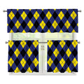 Blue Black And Yellow Argyle Print 3 Piece Kitchen Curtains