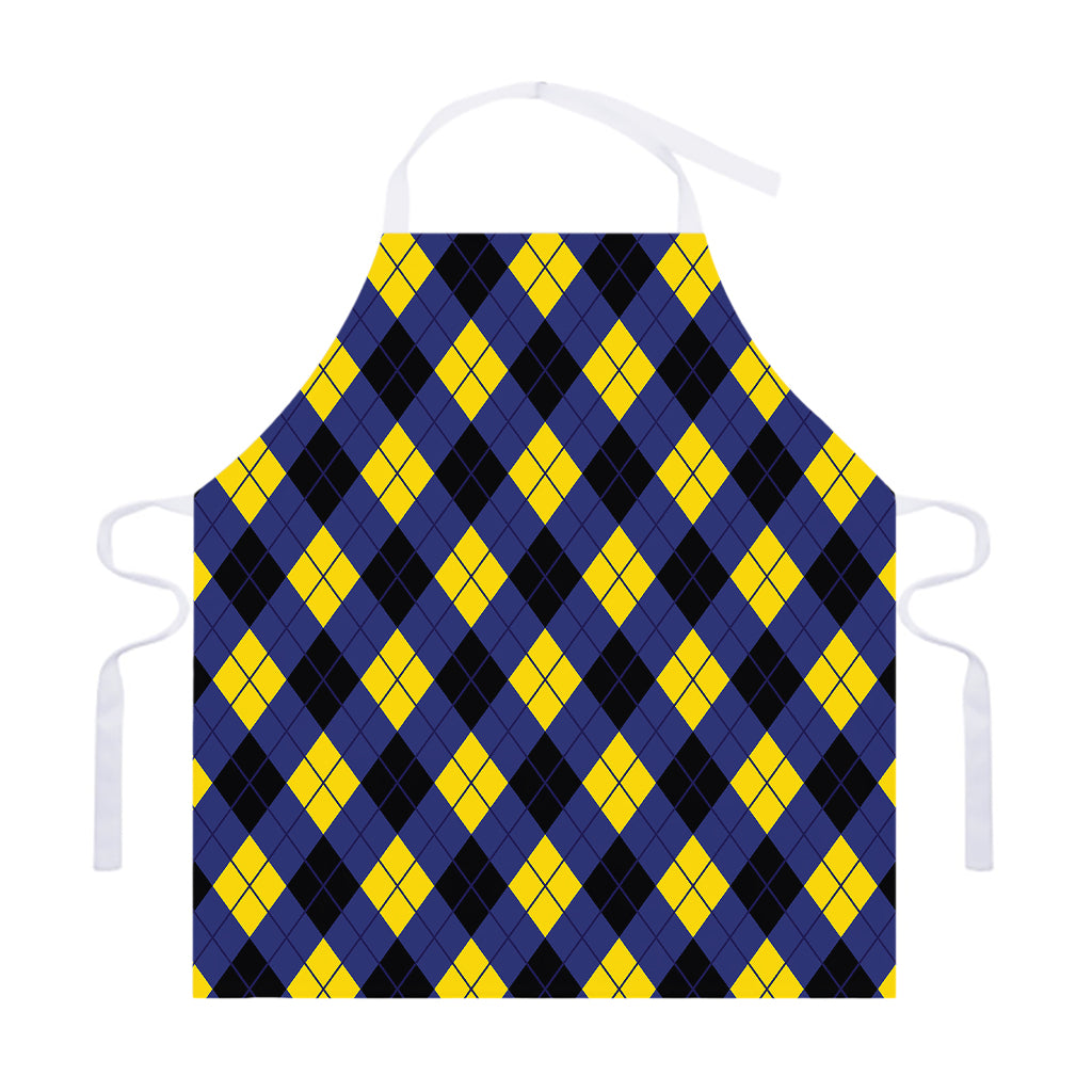 Blue Black And Yellow Argyle Print Adjustable Apron