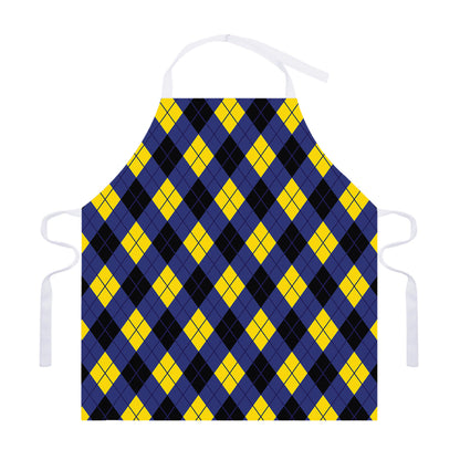 Blue Black And Yellow Argyle Print Adjustable Apron