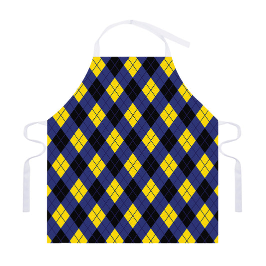 Blue Black And Yellow Argyle Print Adjustable Apron