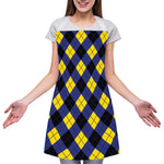 Blue Black And Yellow Argyle Print Adjustable Apron
