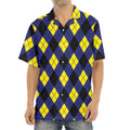 Blue Black And Yellow Argyle Print Aloha Shirt