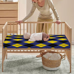 Blue Black And Yellow Argyle Print Baby Crib Sheet