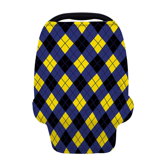Blue Black And Yellow Argyle Print Baby Seat Cover