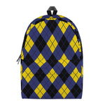 Blue Black And Yellow Argyle Print Backpack