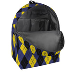 Blue Black And Yellow Argyle Print Backpack