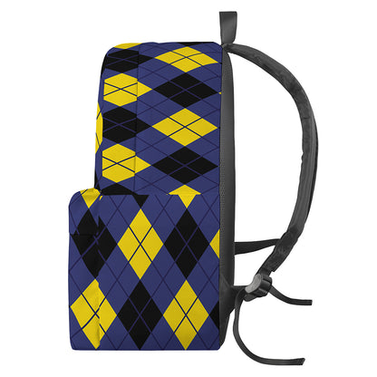 Blue Black And Yellow Argyle Print Backpack