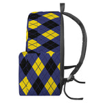 Blue Black And Yellow Argyle Print Backpack