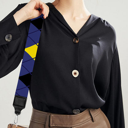 Blue Black And Yellow Argyle Print Bag Strap