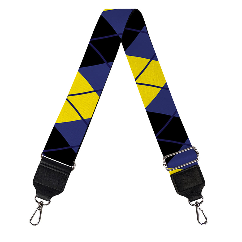 Blue Black And Yellow Argyle Print Bag Strap