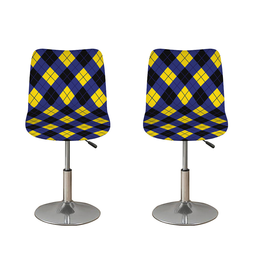 Blue Black And Yellow Argyle Print Bar Stool Covers