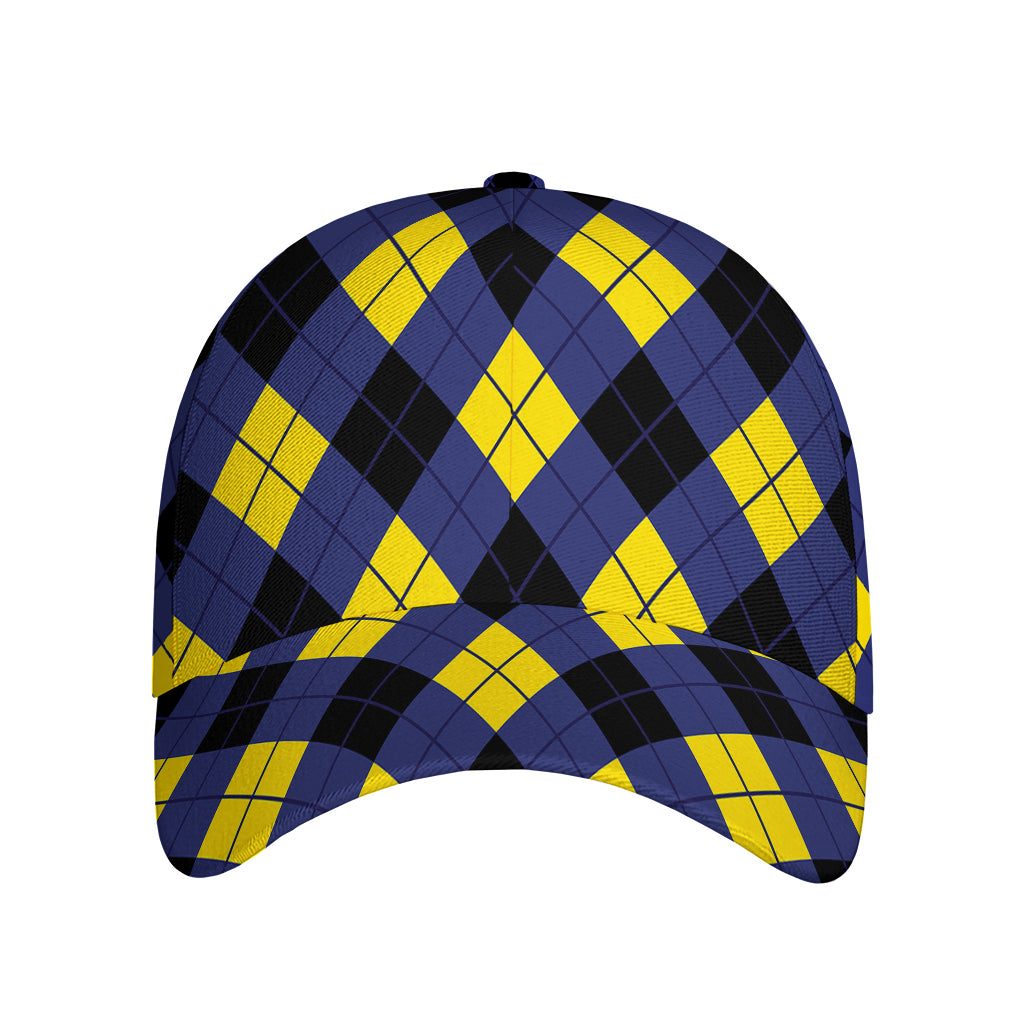 Blue Black And Yellow Argyle Print Baseball Cap