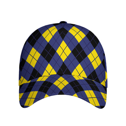 Blue Black And Yellow Argyle Print Baseball Cap