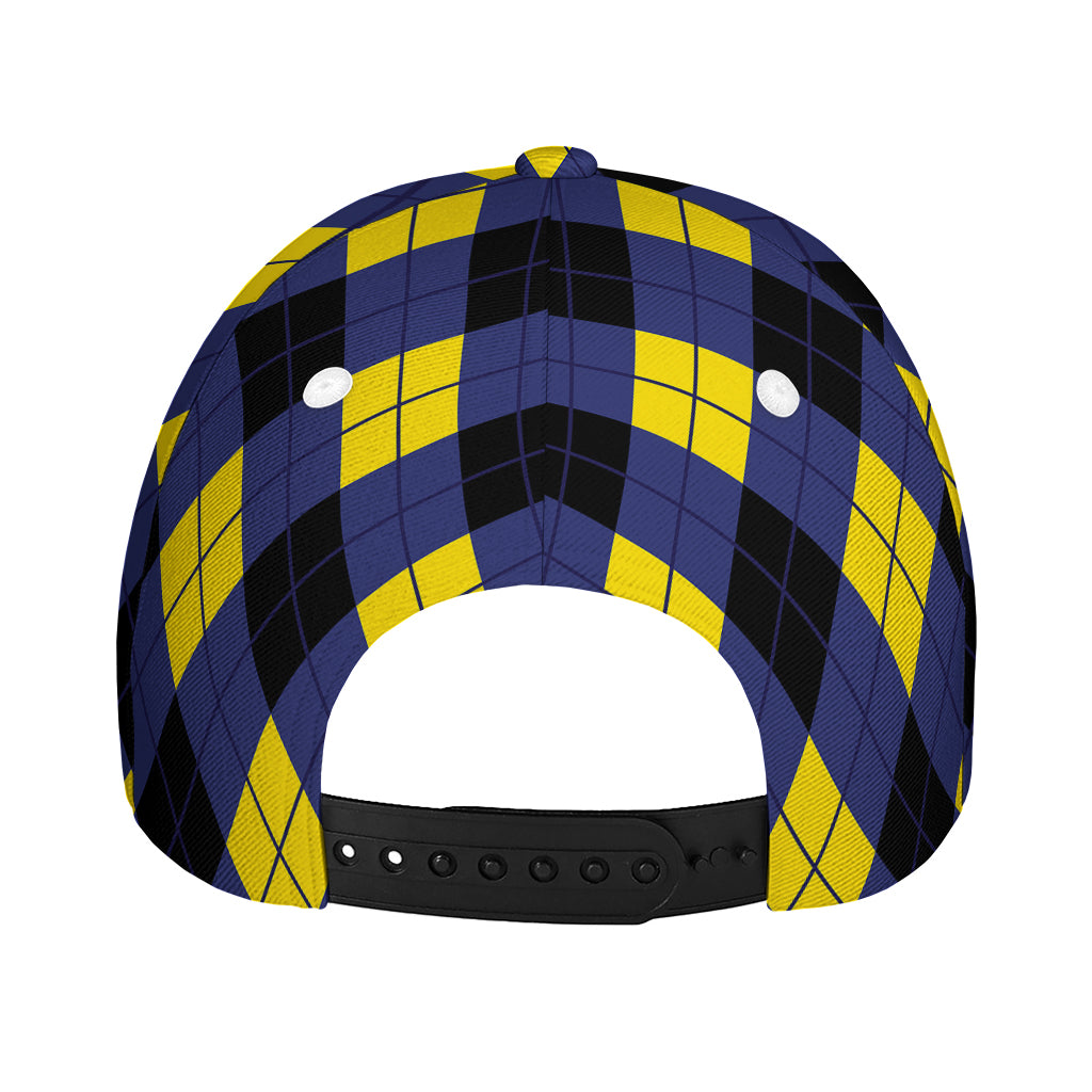 Blue Black And Yellow Argyle Print Baseball Cap