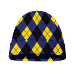 Blue Black And Yellow Argyle Print Beanie