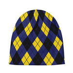 Blue Black And Yellow Argyle Print Beanie