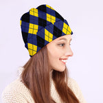 Blue Black And Yellow Argyle Print Beanie